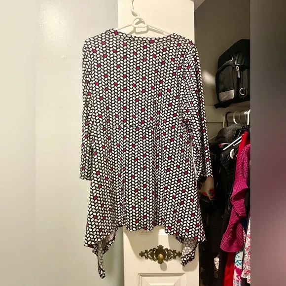 Chaus 3/4 Sleeve White Black Magenta Gray Polka Dot Blouse Size XL - Picture 9 of 10